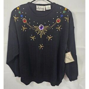 NWT Retro 80's Eva Cervantes Size Large Bewjeweled Christmas Sweater Rainbow Gem